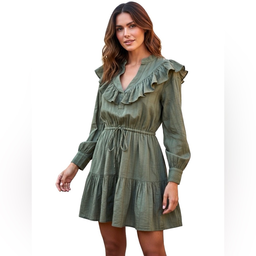 LAUREN Ralph Lauren Black Label Ruffled Tiered Dress Sage - Picture 1 of 11